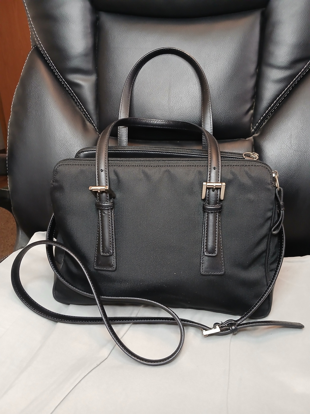Coach Vintage Black Nylon & Leather Satchel With Detachable Long Strap